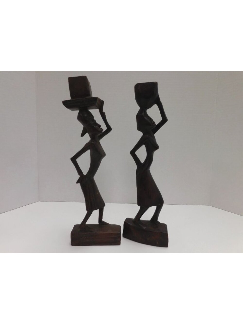 Vintage Haitian Folk Art Wooden Carved Lady Figurine Statues DW329